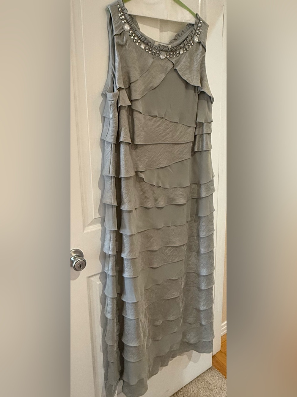 Roaman's Silver-Gray Beaded Tiered Maxi Dress size 34W